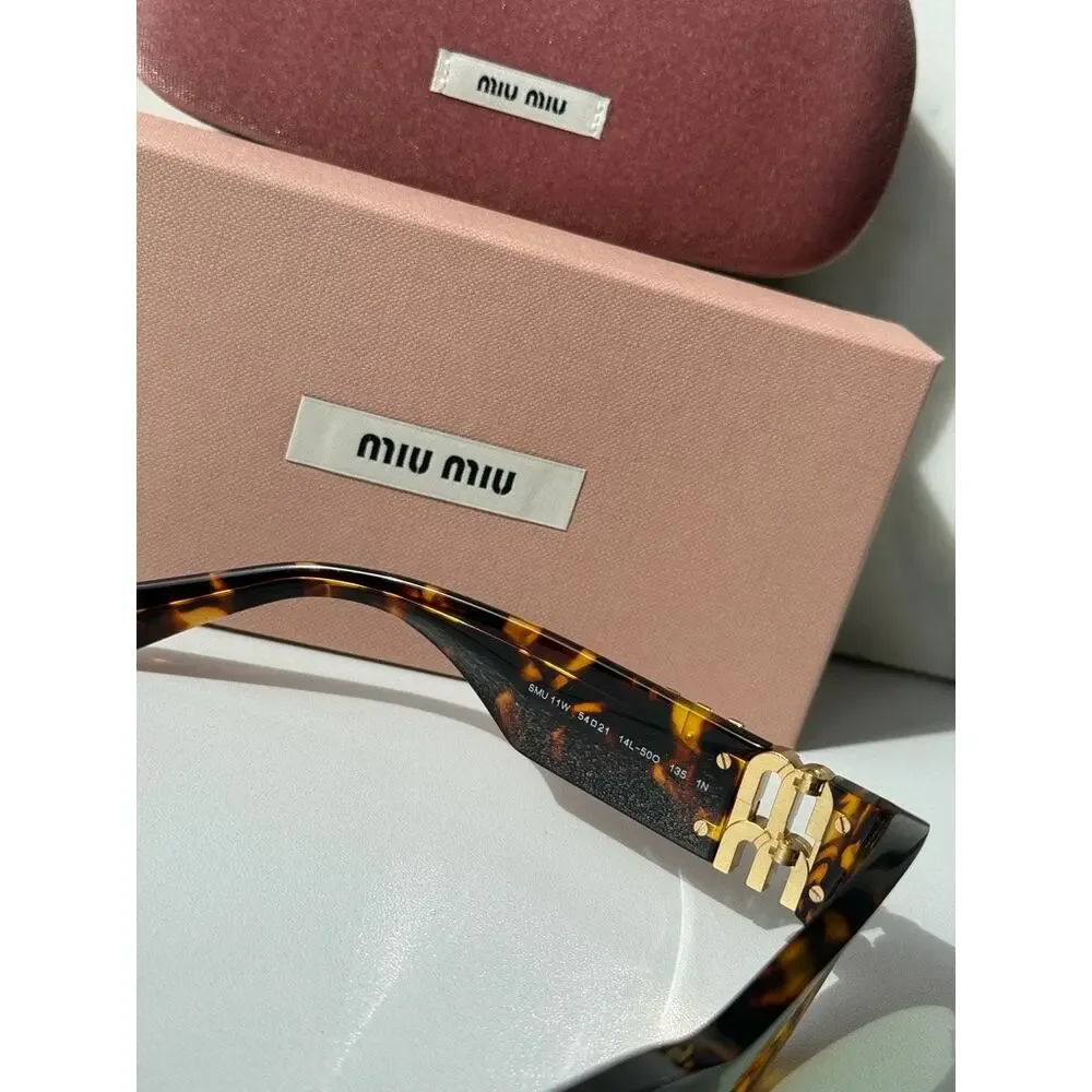 NEW Miu Miu MU11WS Thick Rim Oval Sunglasses in Green Brown - Picture 5 of 7